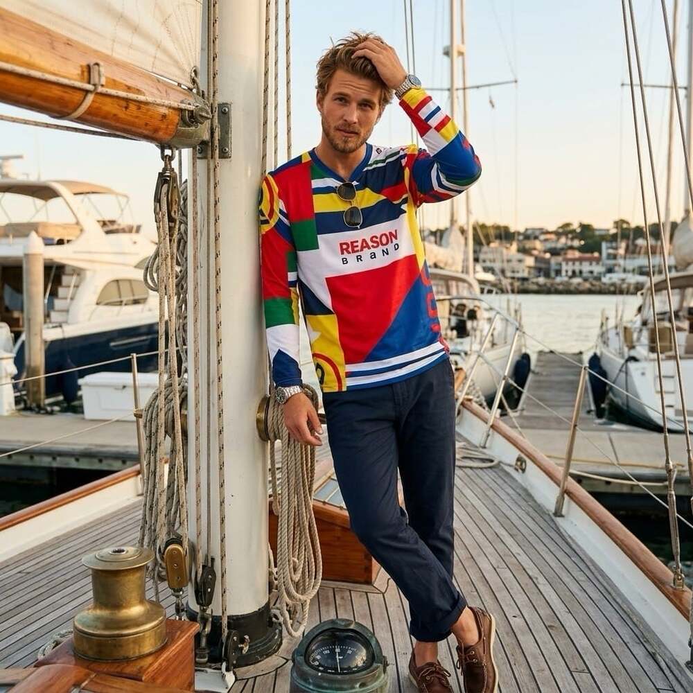 NWT Reason Brand Sz S Long Sleeve Mens Colorful Nautical Flag Crewneck T-shirt